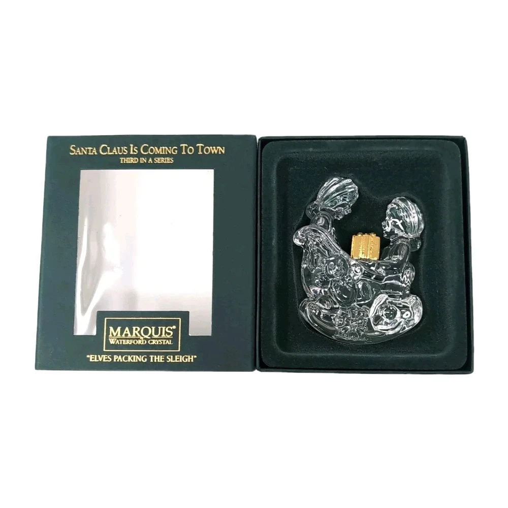 2002‎ Waterford Marquis Crystal Figurine Elves Packing The Sleigh 3rd in Series